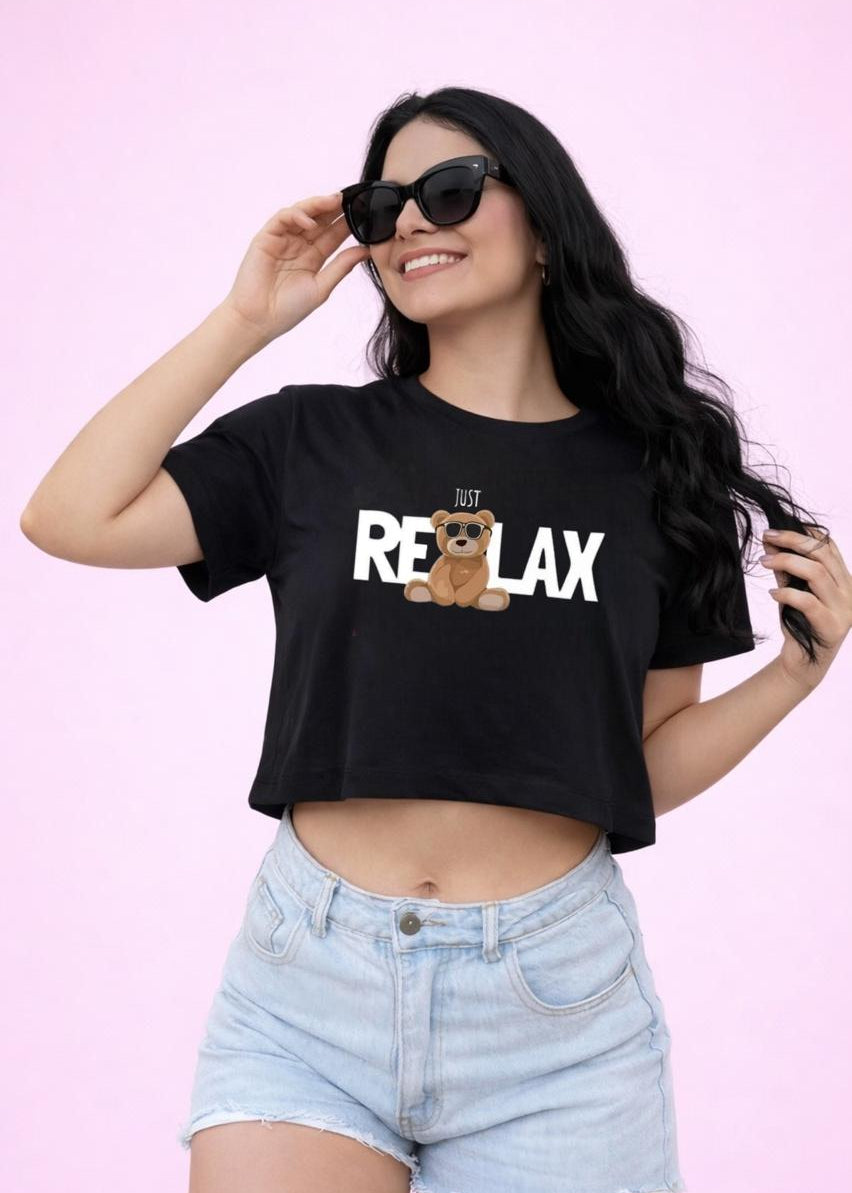 Camiseta Negra Corta - Just Relax Oso