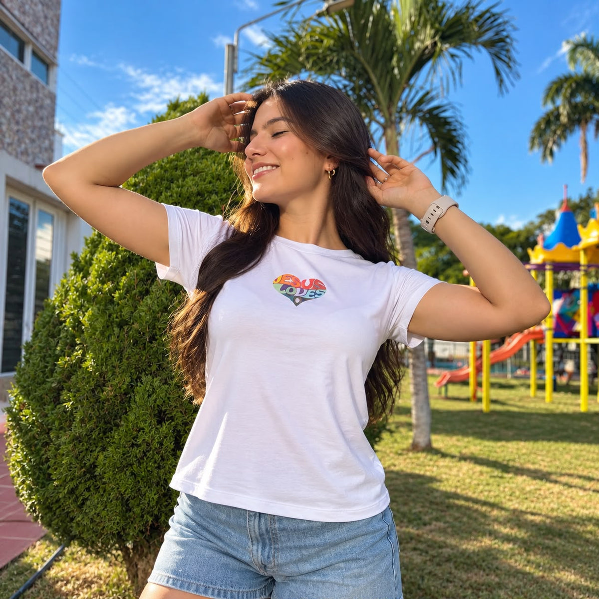 camiseta Blanca Larga- Corazon Jesus