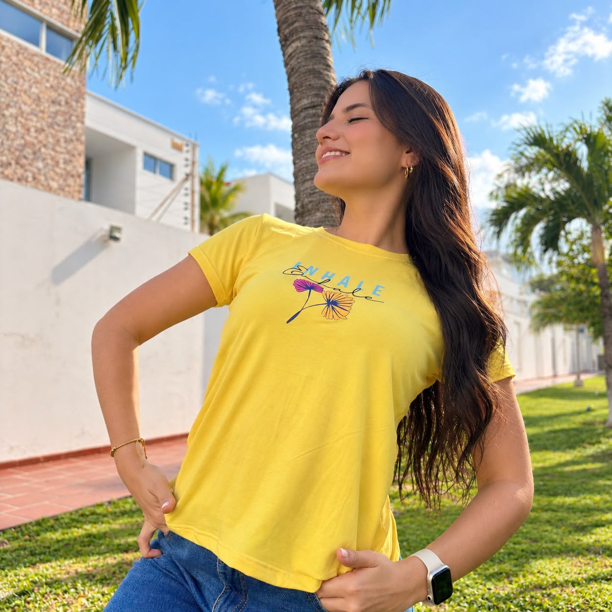 Camiseta Larga Amarilla-Inhale