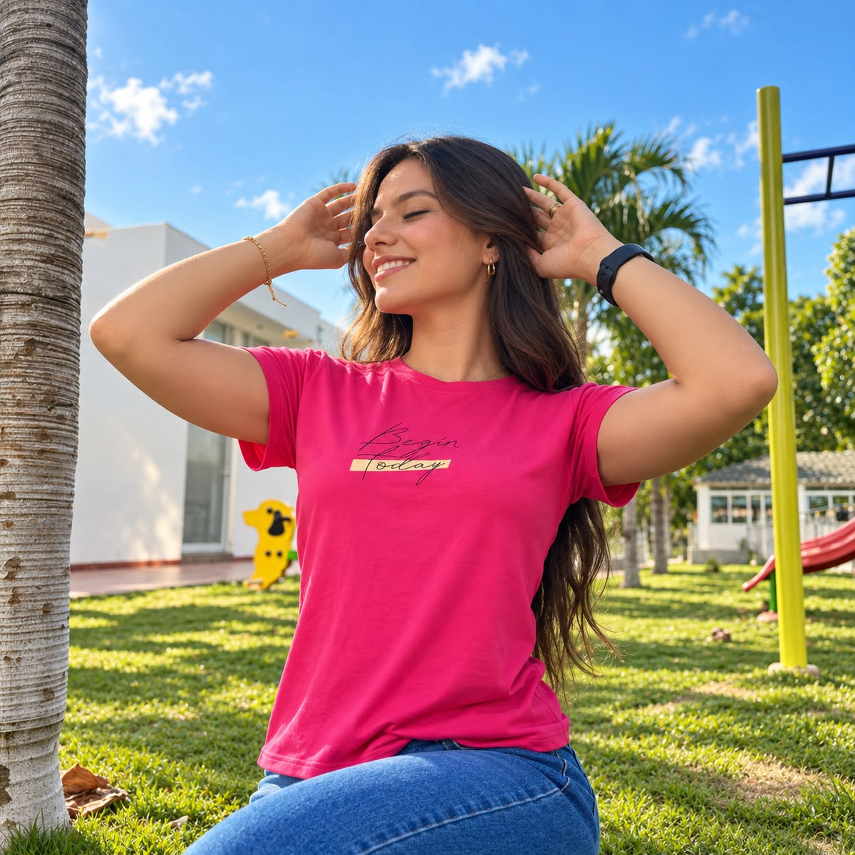 Camiseta fucsia Larga-Begin Today