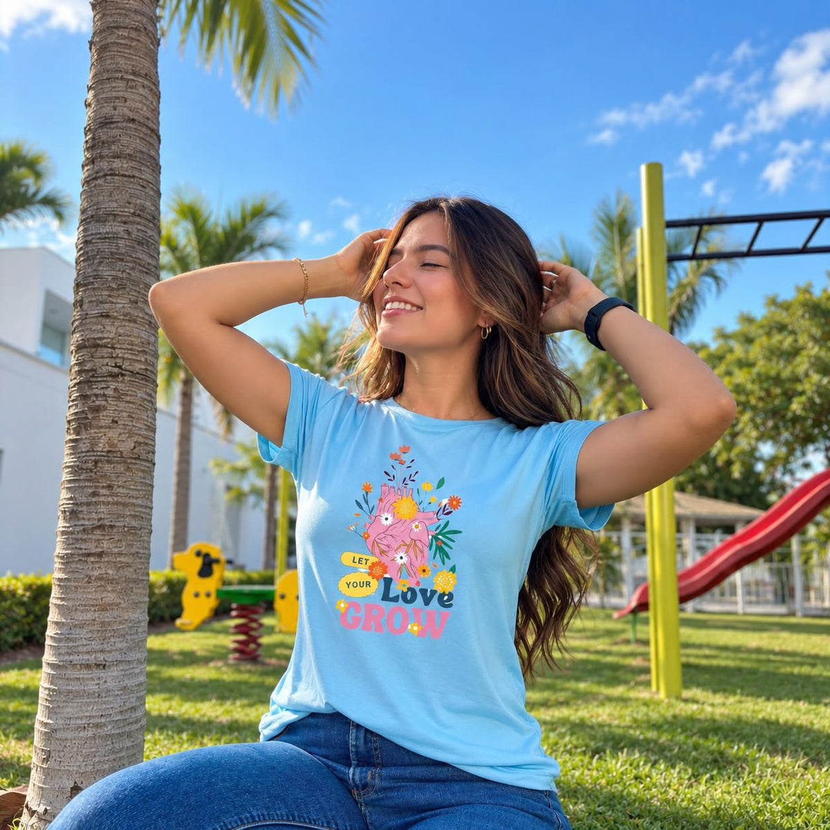 Camiseta Celeste Larga- Love Grow